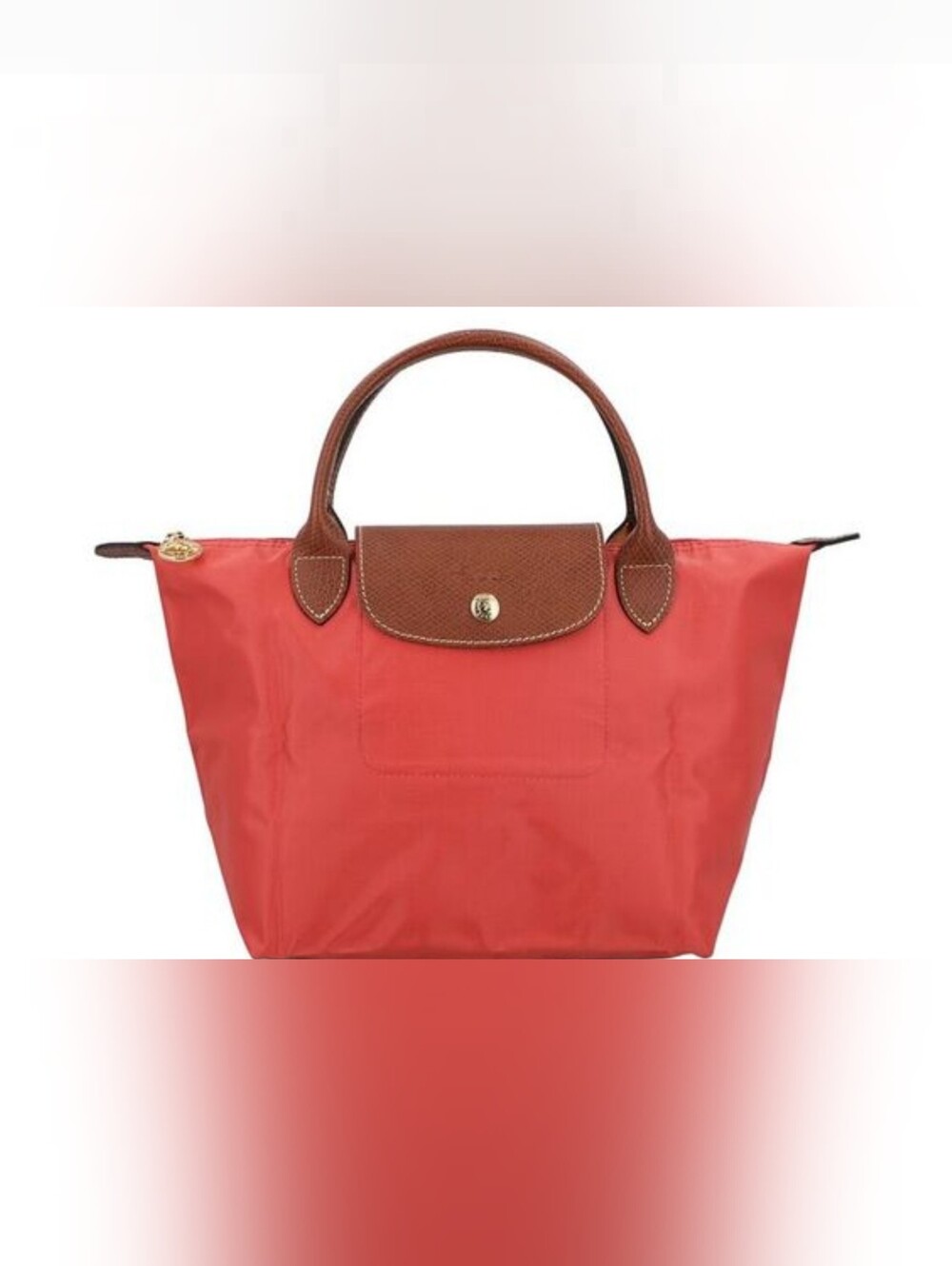 Longchamp Coral Tote with Brown Leather Trim